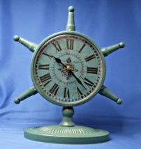 Clock Nautical Metal Anchor Shaped Teal Blue Pedestal Battery Operated One AA - £15.42 GBP