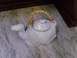 White Porcelain Teapot Bamboo Handle Camel    - £15.76 GBP