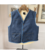 Vintage 70s Sears Roebuck Denim Snap Vest Sherpa Lining M - $55.55 CAD