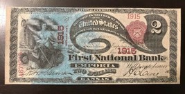 Reproduction $2 National Bank Note 1875 Lazy Deuce Emporia, Kansas Copy - $3.99