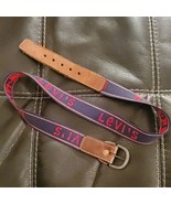 Vintage Levi&#39;s Jeans Navy and Red Cloth and Leather Belt with Belt Buckle - £17.97 GBP