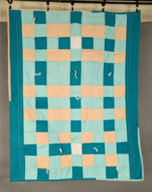 vintage handmade quilt pink blue square patches boho shabby 40 X 31 crib... - $14.46