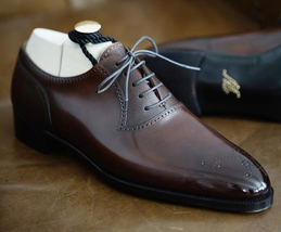 Burnished Maroon Color Oxford Pointed Brogue Toe Superior Leather Men Shoes - $149.99