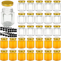 3 Oz Hexagon Glass Jars with Gold Lids, 30 Pack Honey Jars Canning Jars  - $30.51