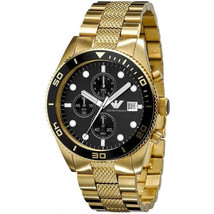 Emporio Armani AR5857 Mens’ Gold &amp; Black Stainless Steel Chrono Watch + Gift Bag - $114.42