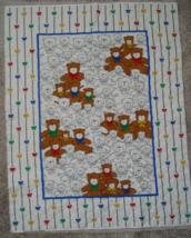 Pre Quilted Fabric Panel Baby Crib Quilt Top Dozens of Teddy Bears  34&quot; X 43&quot; - £19.93 GBP