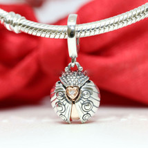 925 Sterling Silver Ladybird &amp; Heart Dangle European Charm Bead  - £13.10 GBP