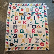 Alphabet Baby Crib Blanket Quilt, 37&quot;x 46&quot; Nursery Animals Flowers Toys ... - £16.18 GBP