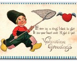 Valentines Day Comic Dutch Child Chsing Heart w Net DB Postcard U17 - £3.84 GBP