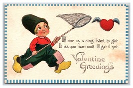 Valentines Day Comic Dutch Child Chsing Heart w Net DB Postcard U17 - £3.85 GBP