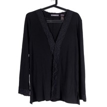 Liz Claiborne Cardigan Sweater L Womens Black Stretch Lace Button Rayon Blend - $23.62