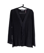 Liz Claiborne Cardigan Sweater L Womens Black Stretch Lace Button Rayon ... - £18.92 GBP