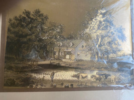 Vintage Original Currier &amp; Ives Gold Foil Metallic Art Print Titled Retu... - $37.40