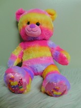 Rainbow Stripes Build A Bear Teddy Eyelashes Candy Feet 16&quot; Plush Stuffed Toy - £31.14 GBP