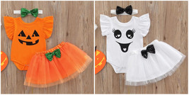 NEW Baby Girls Ghost Jack-o-lantern Tutu Skirt Outfit Set Halloween Costume - £7.01 GBP
