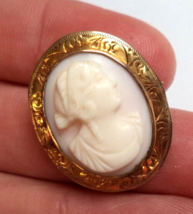 10K solid Yellow GOLD carved CAMEO Brooch/Pendant - 1 1/4 inches - £91.13 GBP