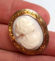 10K solid Yellow GOLD carved CAMEO Brooch/Pendant - 1 1/4 inches - £90.85 GBP