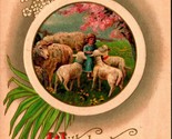 Best Wishes for Easter Child with Lambs Embossed 1912 DB Postcard E3 - $8.13