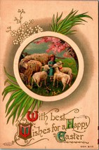 Best Wishes for Easter Child with Lambs Embossed 1912 DB Postcard E3 - £6.35 GBP