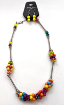 Earrings &amp; Necklace Set Candy Multi Color Bead Pierced Silver Tone coils - £7.99 GBP