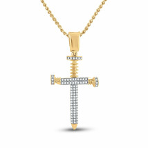 10kt Yellow Gold Mens Round Diamond Nail Cross Charm Pendant 3/8 Cttw - £355.13 GBP