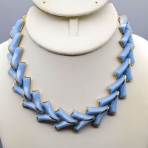 Vintage Blue Chevron Choker Necklace, Pastel Lucite Arrows in Gold Tone Eloxal - £30.92 GBP