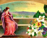 Vtg Postcard 1911 Victorian Angel - May Thine Be a Happy Easter Embossed  - £8.69 GBP
