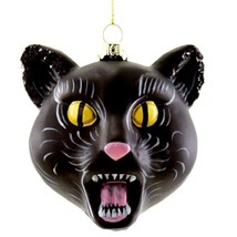 BLACK CAT ORNAMENT 3&quot; Glass Christmas Tree Round Halloween Lucky Scary S... - $19.95
