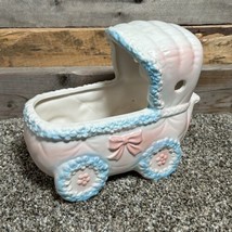 VTG Relpo Classic Baby Bassinet Cradle Planter Music Box Pink Blue Carri... - £18.73 GBP