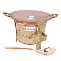 Prisha India Craft Set of 1 Copper Sigdi angeethi with Brass Stand &amp; 1 Steel Cop - £50.32 GBP