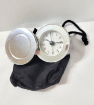 NEW Pottery Barn Aldo Travel Alarm Clock Battery  Silver Plated Mini Size w/ Bag - £30.62 GBP