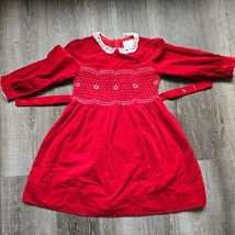 Vintage Red Velvet Dress Polly Flinders Hand Smocked Girls Size 6 Long S... - $24.94