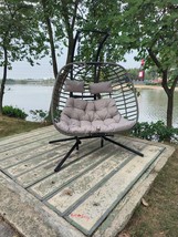 2 Person Wicker Double Swing Chair with Cushion - Grey - £249.12 GBP