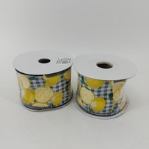 Lemon Gingham 2 Spools Yellow Ribbon Navy Blue Gingham Country Farm - $8.60