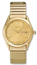 Seiko Men&#39;s SGFA02 Gold-Tone Stainless Steel Day Date Strech Band Dress Watch - £91.71 GBP