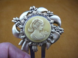 (CHS23-11) Ponytail lady yellow + ivory cameo hair pin pick stick HAIRPI... - $28.97