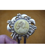 (CHS23-11) Ponytail lady yellow + ivory cameo hair pin pick stick HAIRPI... - $39.62 CAD