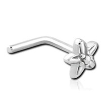 14K Blanc Plaqué Or Argent Mini Fleur Courbé En Forme De L Nez Boucle Clou Pin - £15.75 GBP