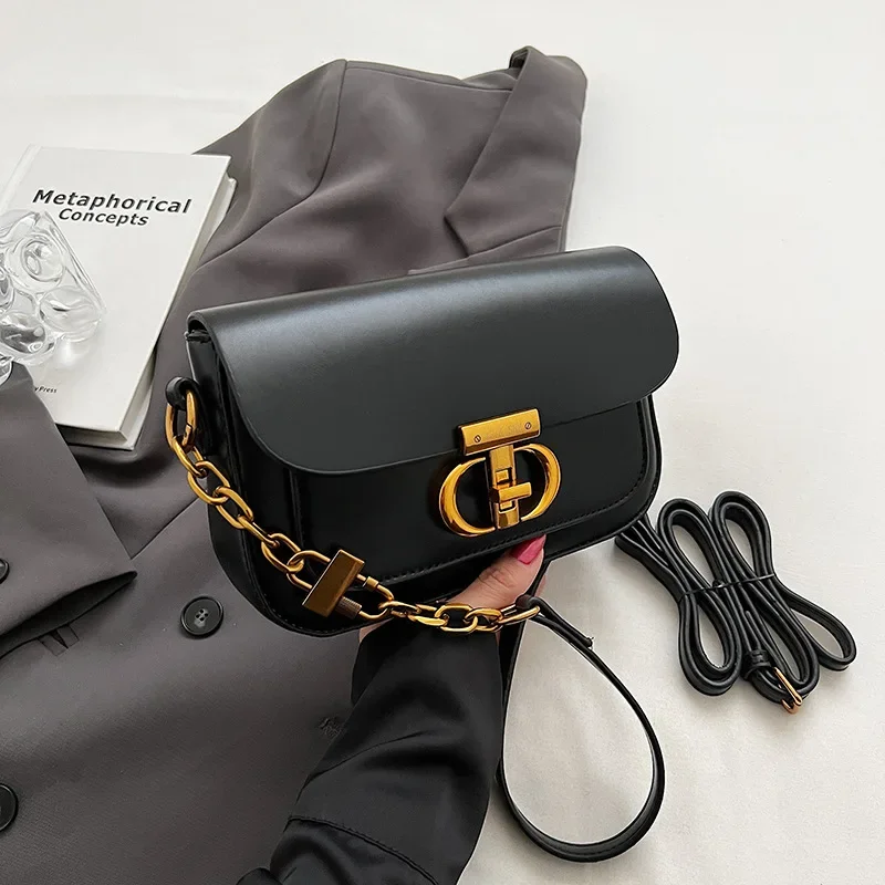 Luxury Women Brand PU Leather Crossbody Bag Retro Chain Metal Letter Loc... - $44.33