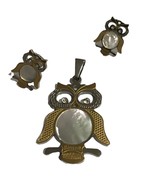 Stainless Steel Gift Set Owl Mother Of Pearl Pendant And Earrings - £15.66 GBP