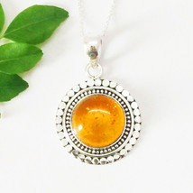 925 Sterling Silver Amber Necklace Handmade Jewelry Birthstone Necklace - £35.57 GBP