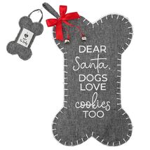 Dear Santa Dog Love Cookies Tot Canvas Tweed Stocking with Mini Ornament - $29.68