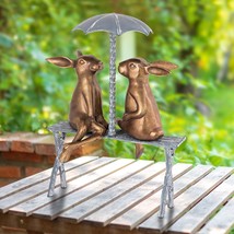 SPI Home Romantic Rabbit Pair on Bench Cast Aluminum Indoor Outdoor Statue - £317.42 GBP