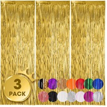 3 Pack 3.3X8.2 Feet Gold Foil Fringe Backdrop Curtains, Tinsel Streamers Birthda - £10.38 GBP