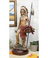 Native American Indian Warrior Chief With Eagle Roach Spear And Axe Figu... - $41.99