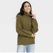 Universal Thread Sweater Womens S Green Knit Ribbed Turtle Neck Pullover Stretch - $26.18