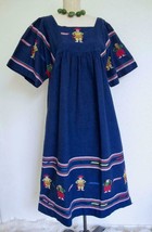 Vtg Guatemala L. Fernando&#39;s Handwoven Maxi Dress XL Little People Navy Folk Art - £79.63 GBP