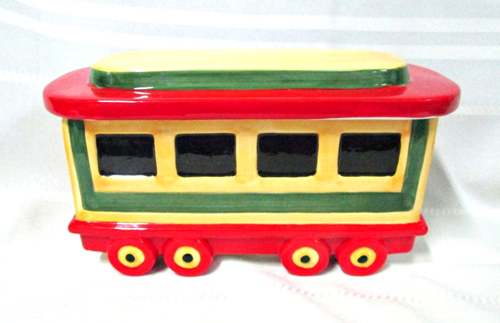Colorful Pfaltzgraff Cookie Jar Train Car in Original Box Dated 2000 Never Used - $14.95