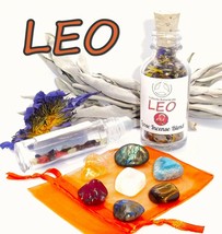 LEO Zodiac Gift Set of Roller Bottle + Crystals + Incense ~ Astrology Wicca - £33.53 GBP