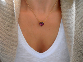 Amethyst Heart Crystal Pendant • Swarovski Dainty Jewelry - £37.92 GBP